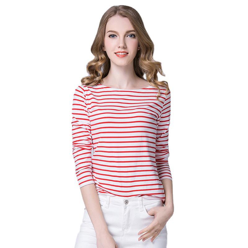 2022 Women's Slimming One-Shoulder Black & White Striped Long Sleeve T-Shirt