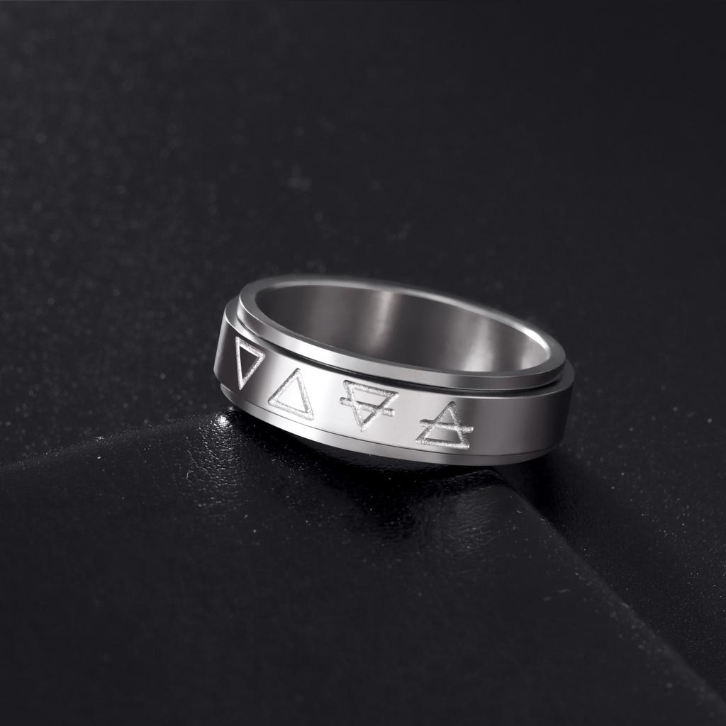 Lemegeton Alchemy Symbol Rotating Ring Earth Air Water Fire Stainless Steel Ring Vintage Jewelry Men's and Women's Party Gift