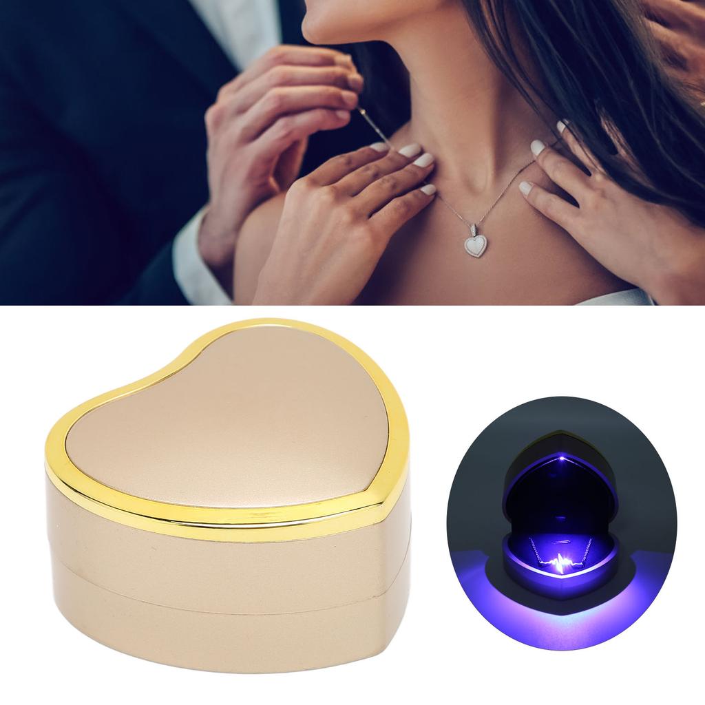 Heart Shaped Necklace Box Elegant Jewelry Display Gift Box with LED Light for Proposal Engagement