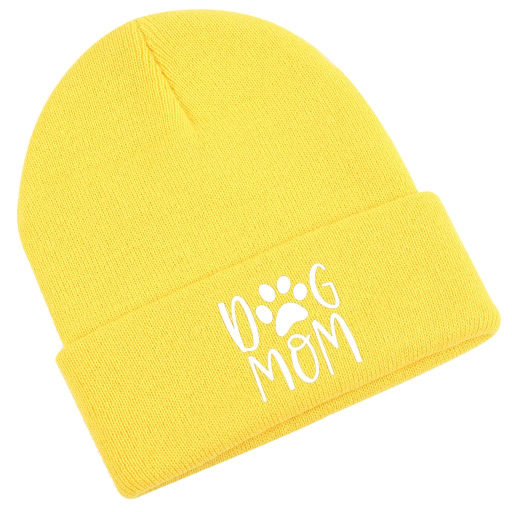 DOG MOM Print Winter Hats Unisex Warm Knit Hat Beanie Hats For Man Leisure Simple Knitted Cap Beanie Ideal Choice For Hiking