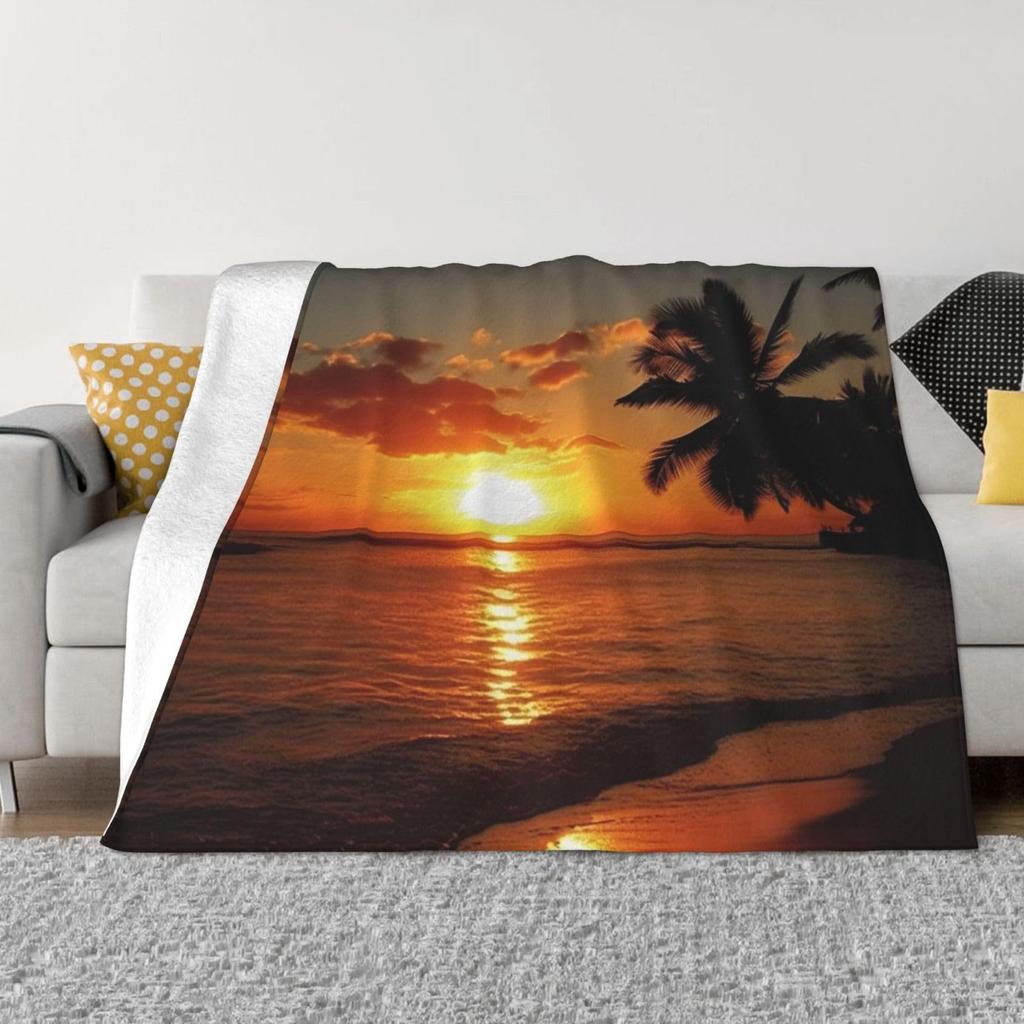 Tropical Ocean Sunrise Printed Blanket for Sofa Bed Travel Camping Living Room Office Conditioning Blanket for All Seasons Gifts