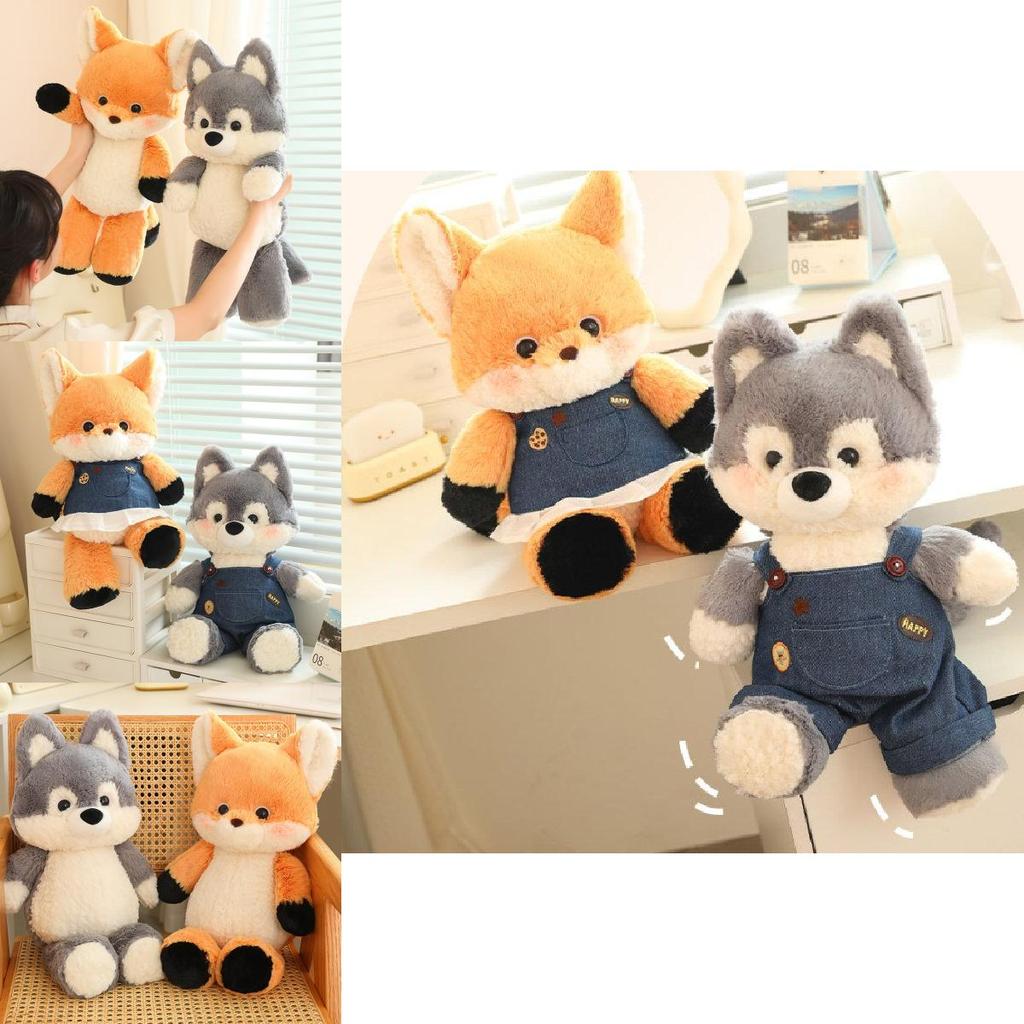 Adorable Fox And Wolf Plush Toys Soft And Cuddly Cartoon Animal Pillows For Kids