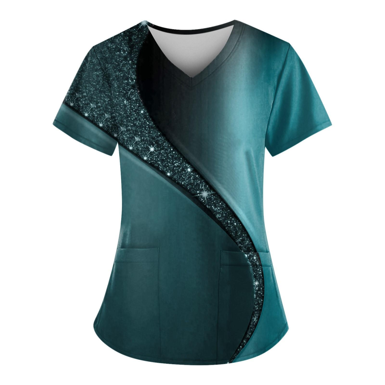 

Рабочая форма больших размеров с принтом, топы для женщин, забавные футболки с v-образным вырезом и короткими рукавами, рабочая одежда, футболка с карманами M королевский синий