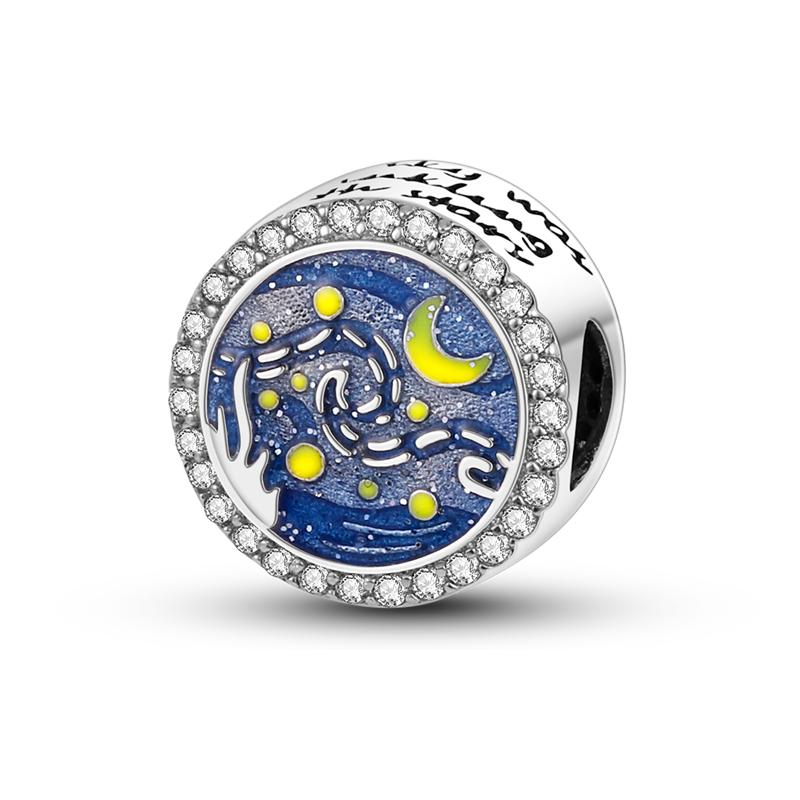 Exquisite Real 925 Silver Star Sun Moon Pandent Charms Beads Jewellery Fitted Original 925 Bracelet For Women DIY Gift Party