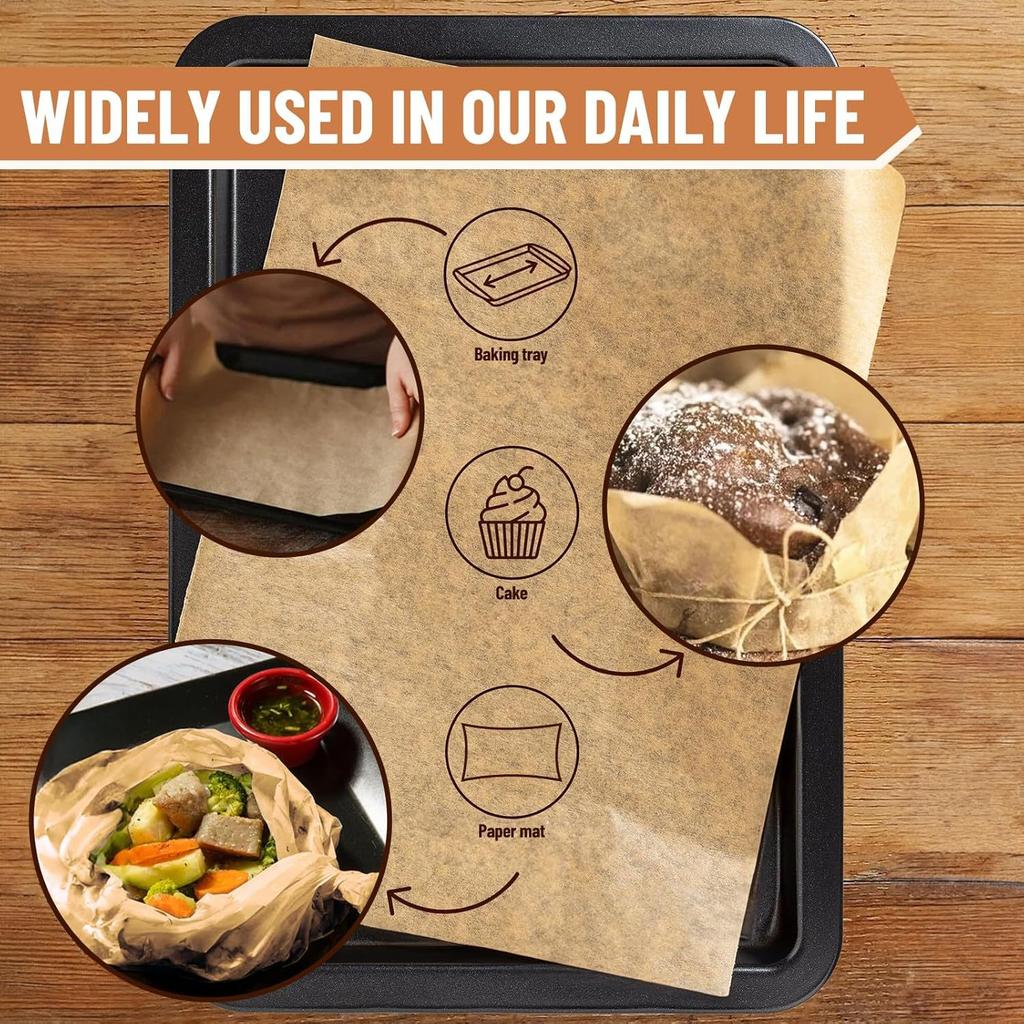100 Pcs  Paper Food Grade Baking Sheets Non-Stick Oil-Proof  Baking Paper Oven Liner Sheet BBQ Pad for Baking and Barbecue Air Fryer Paper