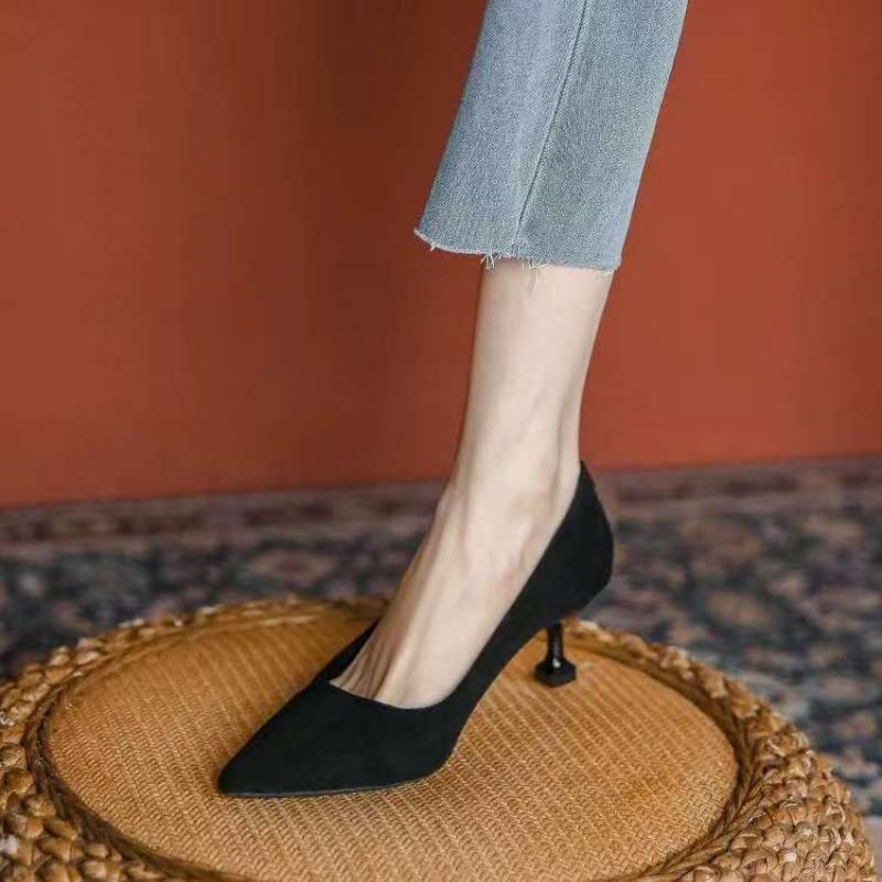

2025 New Fashion Workplace Heel High Heels Women s Spring Autumn New Pointed Toe Slip-On Faionable Versatile Work Single Shoes 34