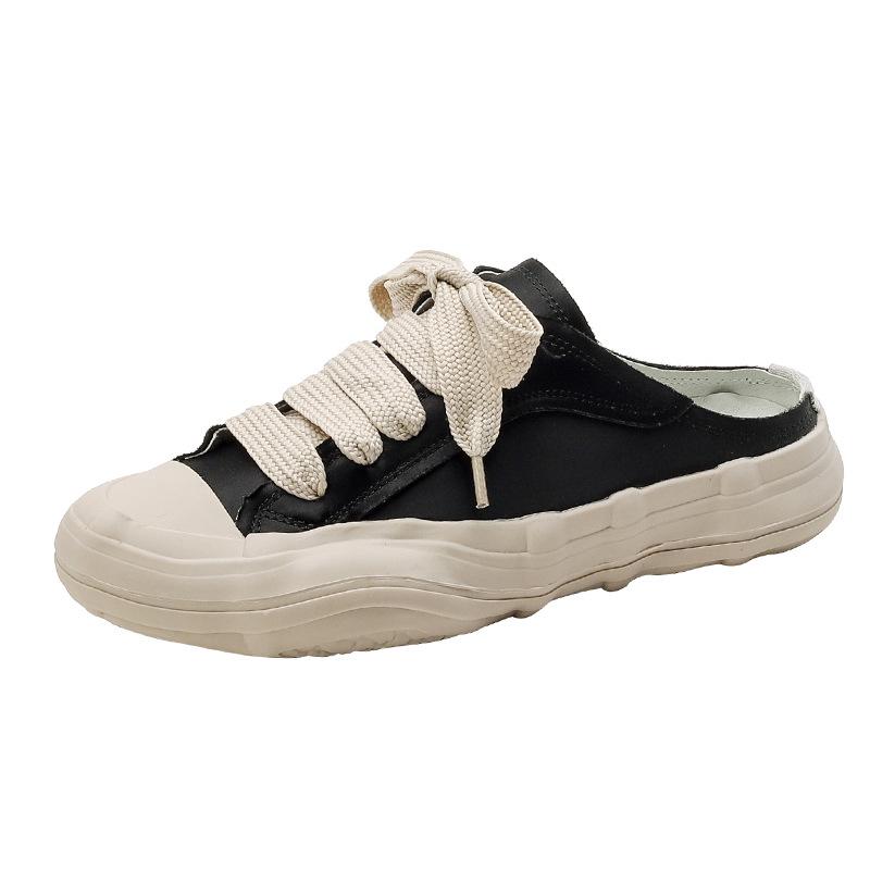 Grape mother studiolee summer round head lace-up canvas shoes versatile dissolving semi-drag casual sports board shoes women