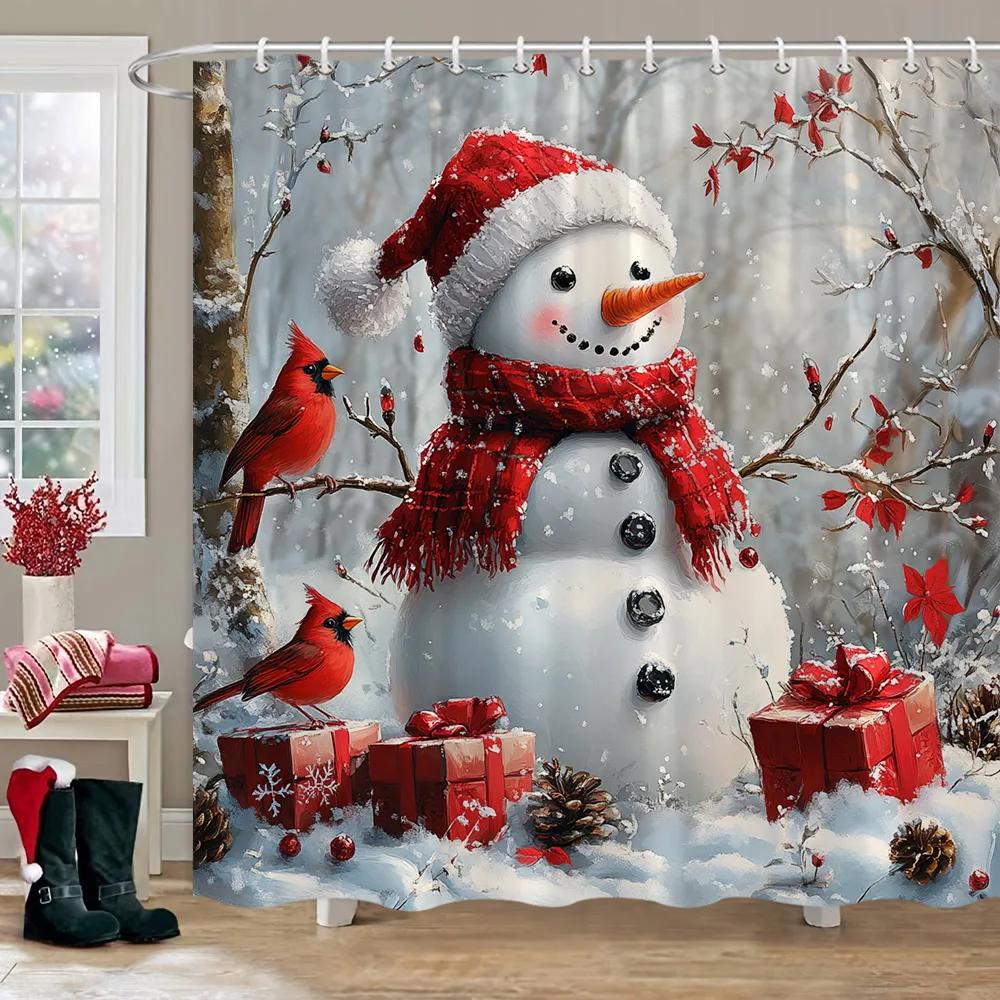 Świąteczny Bałwan Zasłona Prysznicowa Różowy Domek z Cukierków Święty Mikołaj Prezent Świąteczny Poliestrowe Zasłony Prysznicowe Dekoracja Łazienki Z Haczykami