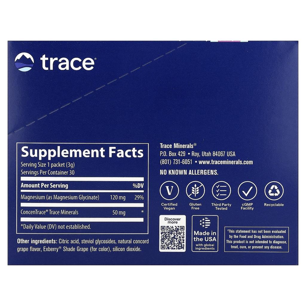 Trace, Magnesium Glycine Powder, Grape, 30 Packets, 3g (0.11oz) Each