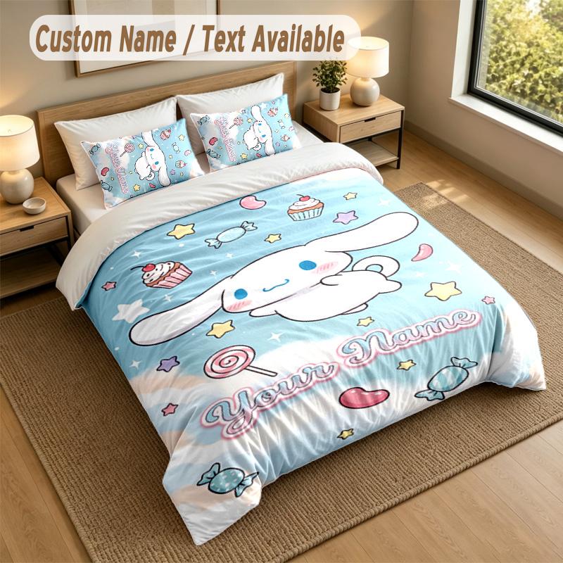 3Pcs Bedding Set Custom Name Text, 1 Sheet 2 Pillowcases Home Bed DecorCinnamoroll