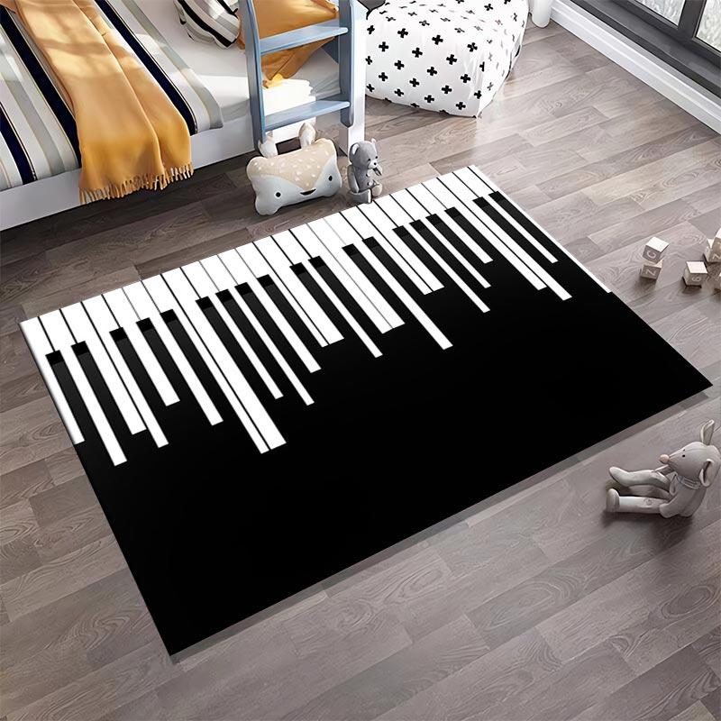 Tappeto con motivo tastiera di pianoforte bianco e nero per soggiorno moderno Adatto per l'uso come antiscivolo per divani in soggiorno e camera da letto