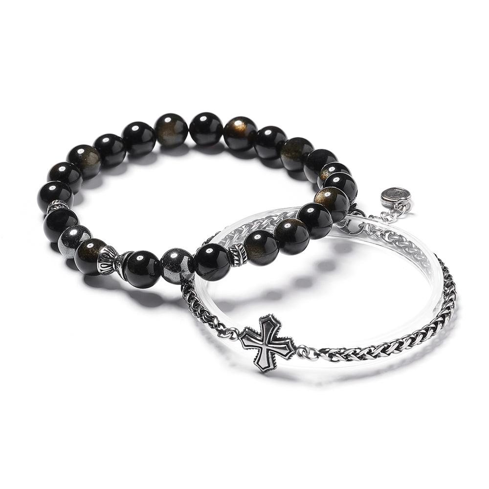 Jbans Classic Antique Twist Cross 1215 Ring 8 Silver Keystone 1229 Bracelet Set (C2503-Se443_Bk)