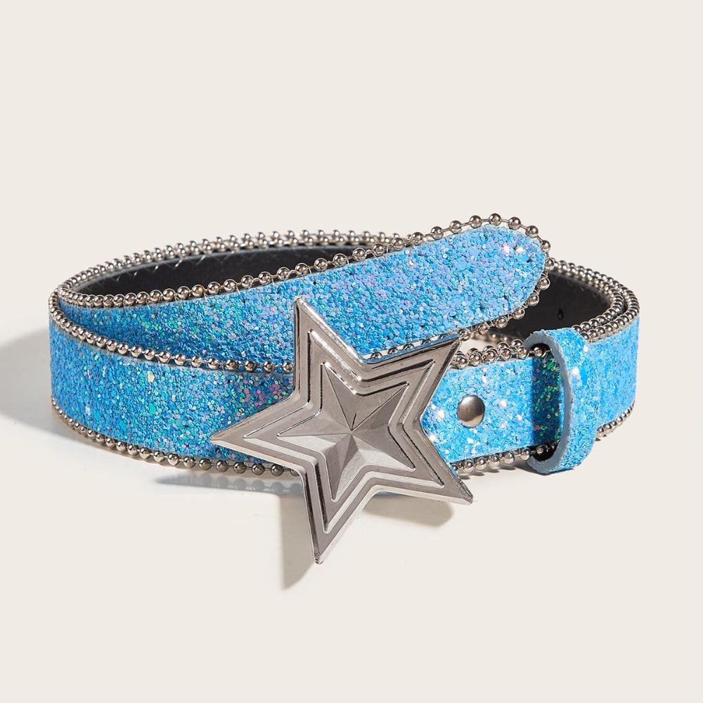 Punk Star Metal Buckle Belt Metal Bling Rhinestone Belt 2.8x103cm Size Waistband Belt Women s синий