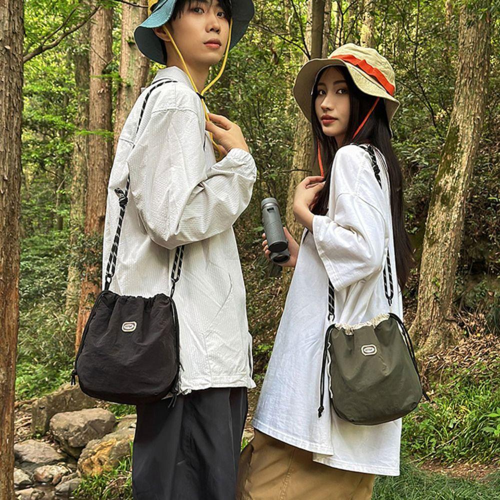 Sports Drawstring Crossbody Bag Solid Color Mobile Phone Pack Quick-dry Nylon Shoulder Bag Outdoor