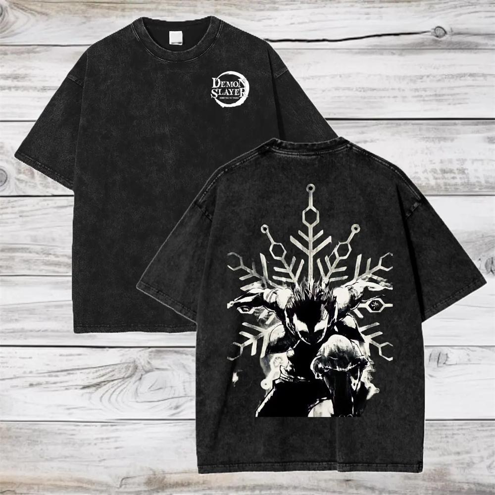 Demon Slayer Vintage Washed T-shirt  Summer Casual Outdoor Daily Outfit  Men s Harajuku Style T-shirt S
