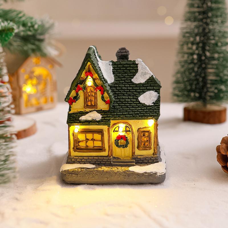 LED Resin Christmas House Snow Village Miniature Light-Up Decor Xmas Glow Gift New  Decoration Christmas Thanksgiving Gifts