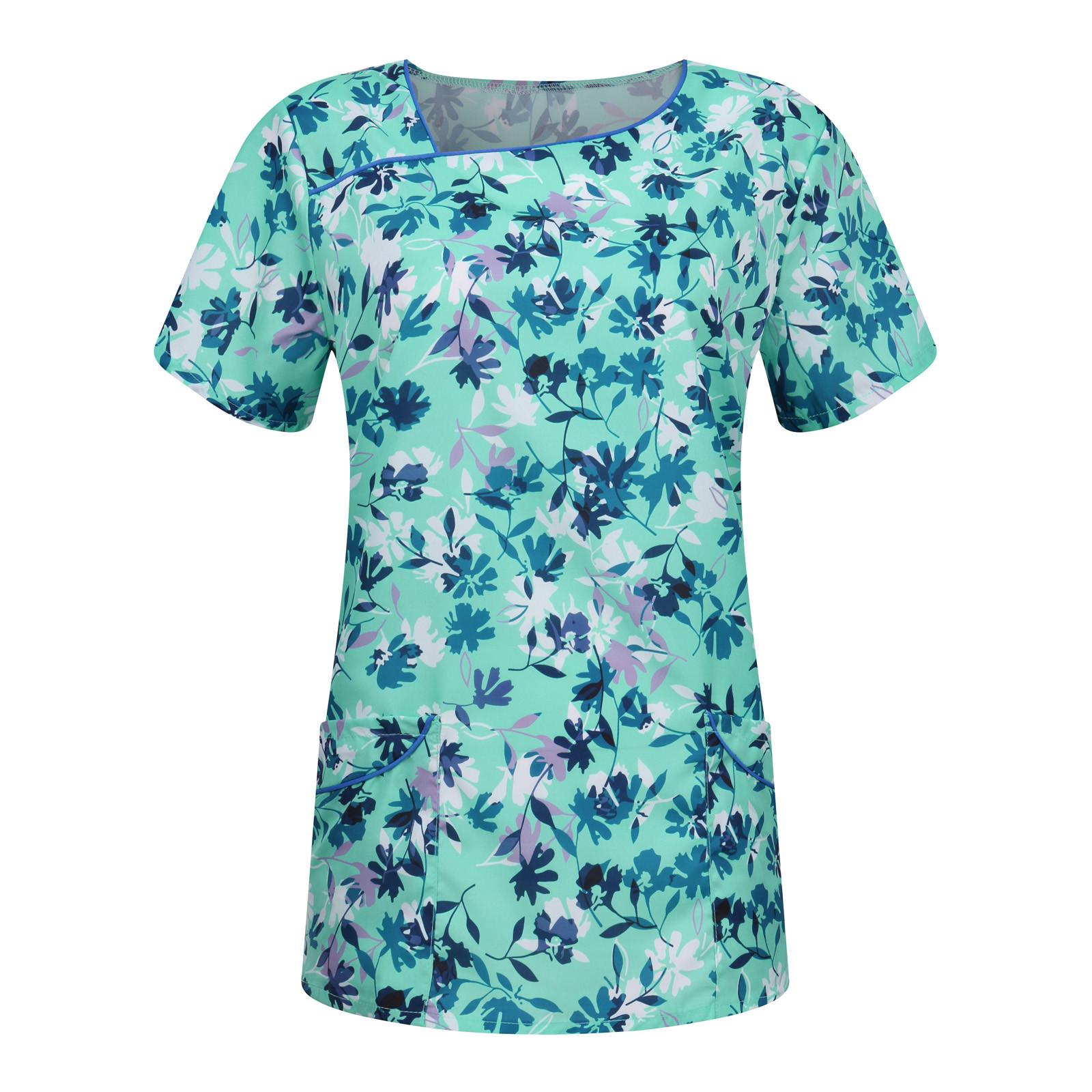 

Жіноча модна футболка з принтом і V-подібним вирізом, короткими рукавами та кишенями, одяг для медсестер M