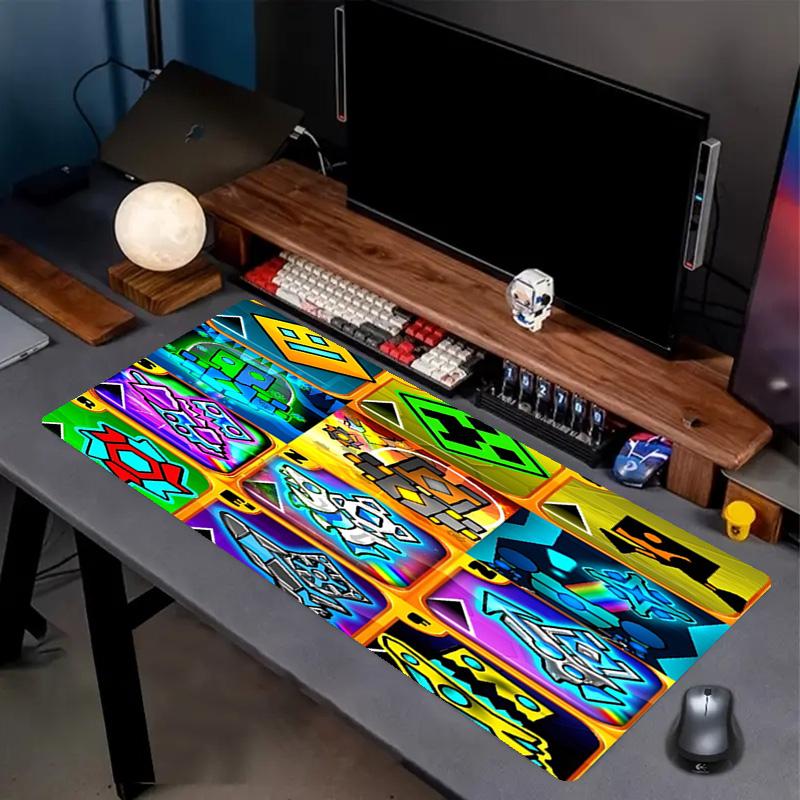 Geometry Dash Print Mouse Pad, Anti‑Slip Desktop Keyboard Mat, for PC Laptop Gaming Working Daily Use, Cool Festival Surprise Gift