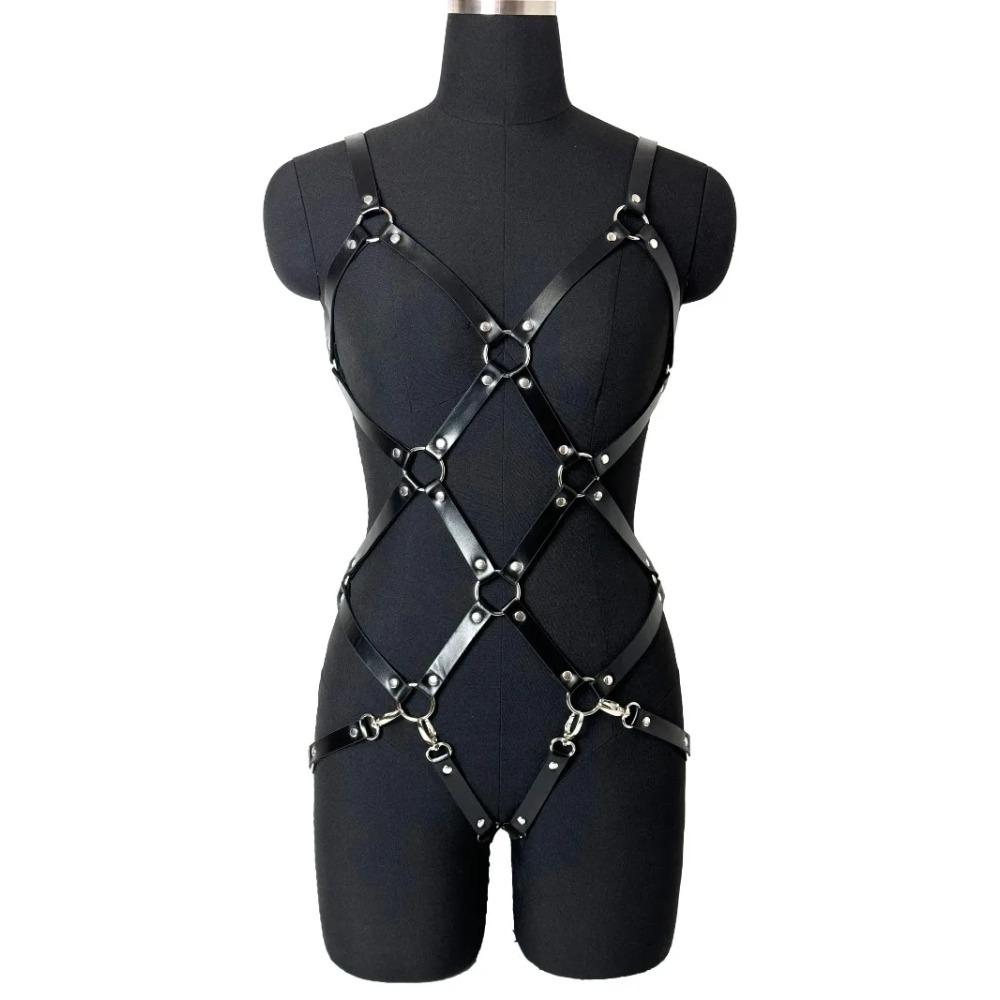 Sexy Gothic Lingerie Set for Women – PU Leather Harness & Fetish Garters | Gothic Fetish Underwear with Suspenders & Belts