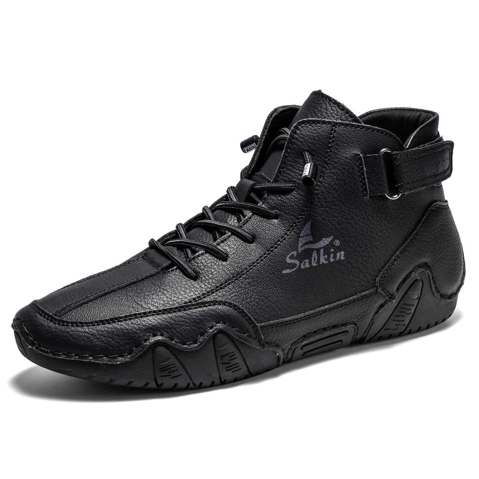 

2026 New Outdoor Handmade Leather Casual Men Shoes Design Sneakers Man Breathable Leather Shoes Men Ankle Boots 38 чорний
