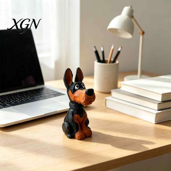 Creative Wooden Craft Doberman Ornament, Hand Carved Sculpture, Cute Handcrafted Dog Statue Figurine for Home Shelf And Entryway Basswood Decor