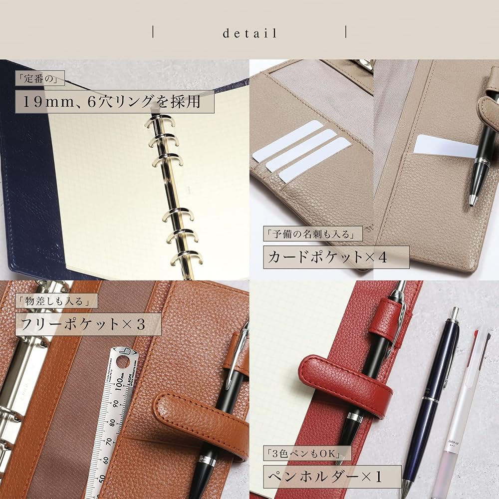 BLUE SINCERE System Planner, A5 Size, Genuine Leather, 6-Ring Binder, Cowhide Leather, Vegetable