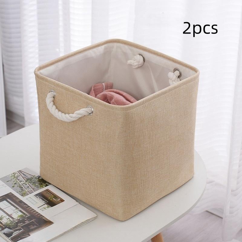 2Pcs/Cotton and Linen Storage Basket Large Capacity Foldable Storage Basket Household Clothing Organizer Basket