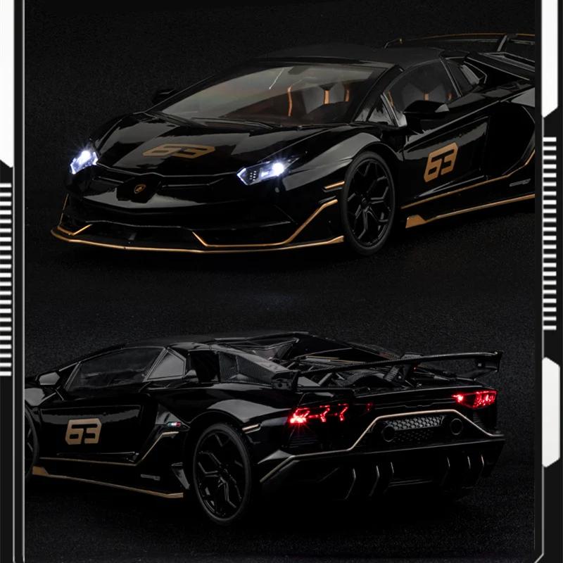 Large Size 1/18 Lamborghini Aventadors SVJ 63 Alloy Sports Car Model Diecast Metal Toy Racing Car Model Simulation Sound and Light Kids Gift