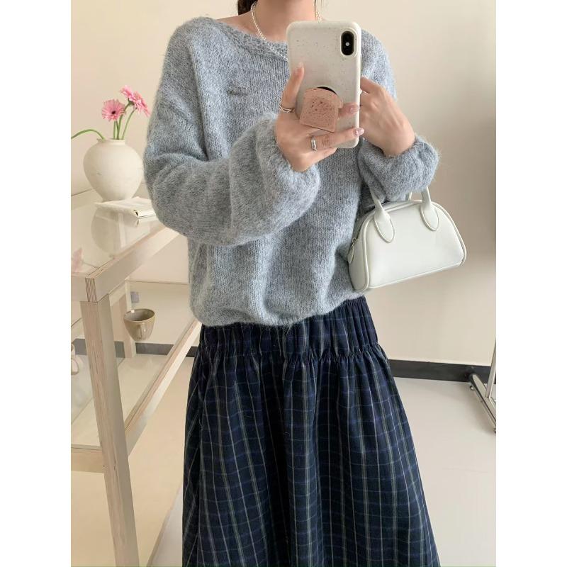 Spring new loose soft waxy thin lazy wind knitted sweater top gentle wind sweater pullover woman