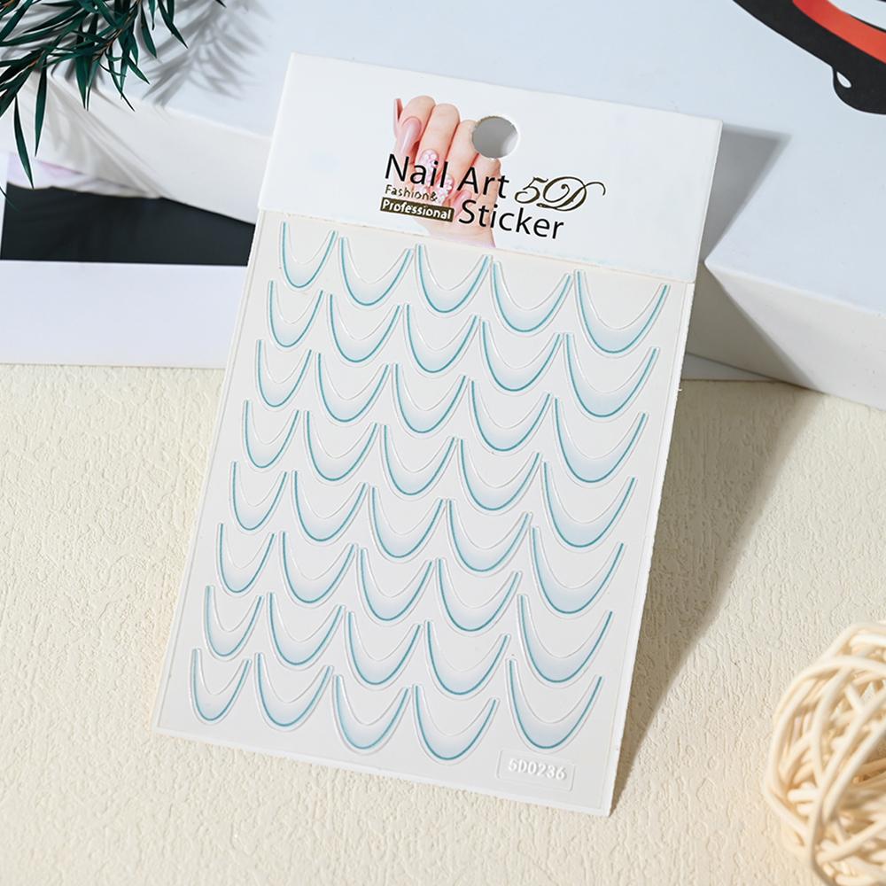 1pcs Gold Glitter French Design Nail Stickers White Silver Curve Lines Stripe Wave Nail Decals Slider Reflective Manicure Wraps