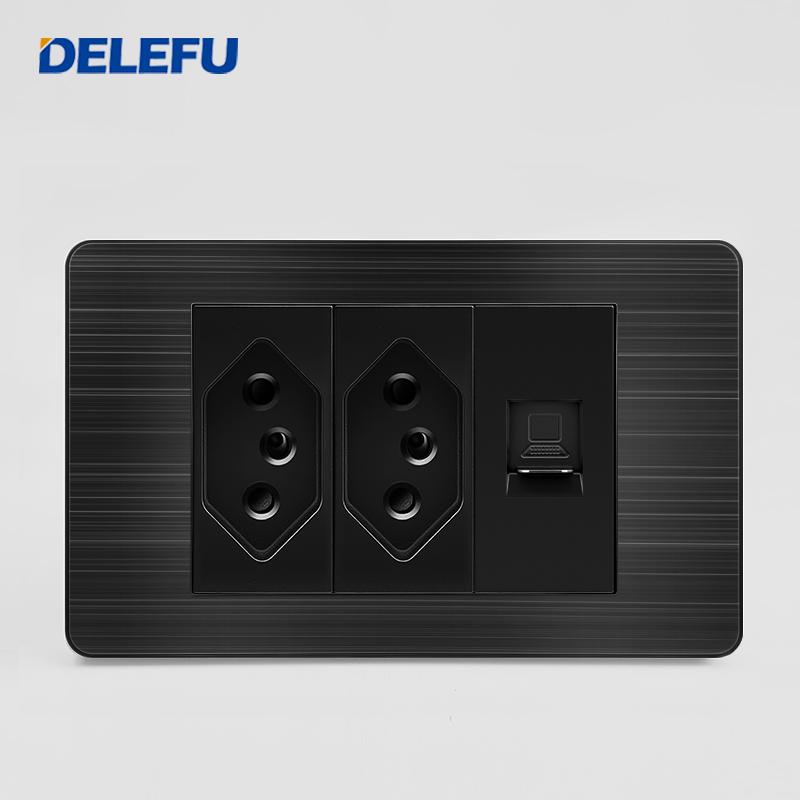 DELEFU Brazilian Model 118 Type 10A/20A Stainless Steel Black Durable PC USB Socket with Type-C 20W Fast Charging