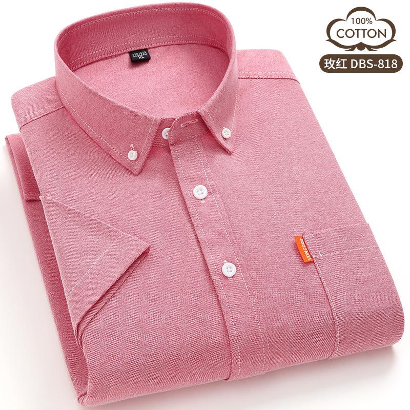 100% cotton 5XL men's short sleeve shirt Oxford Summer high quality with pockets casual wear free breathable slim fit