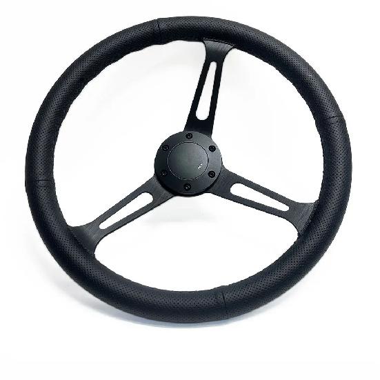 Spceddy MCX 15palcový JDM Černý Skutečná kůže Tuningový Sportovní Volant Klasický Závodní Volant Perforovaný 380mm Stříbrný