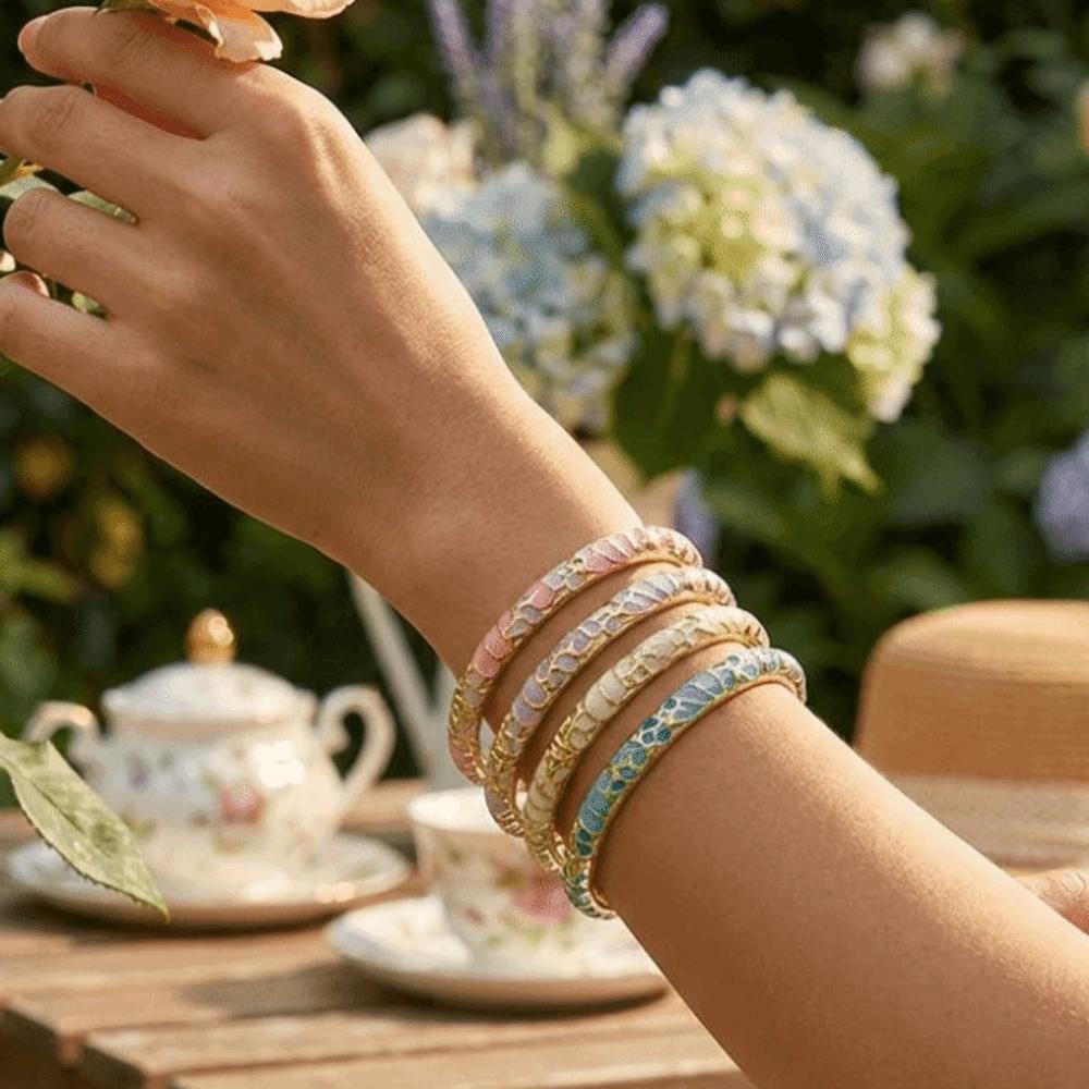 Ethnic Style Cloisonne Bangle Flower Pattern Hand Bracelet Charming Open Bangle Women Jewelry