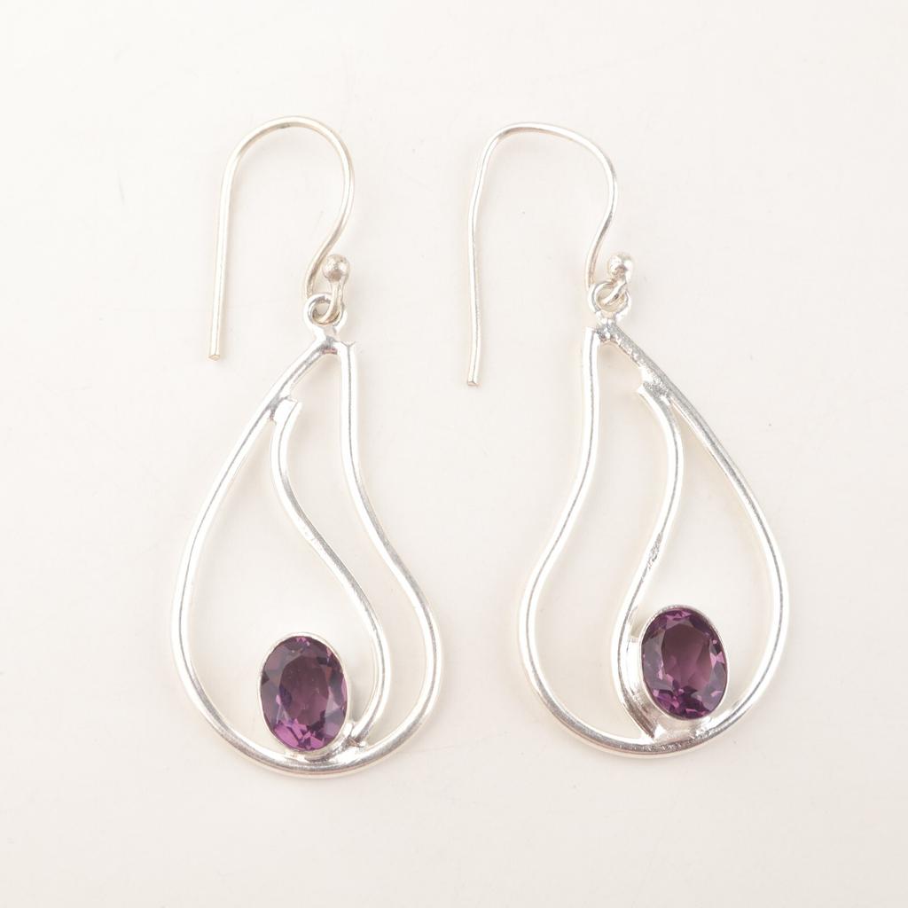 Amethyst Gemstone 925 Sterling Silver Anniversary Gift Dangle Drop New Earrings EE-139-3