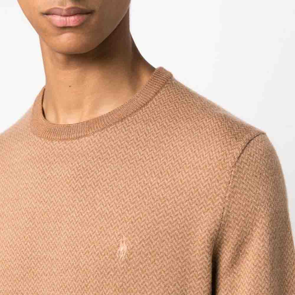 Polo Ralph Lauren Solid Color Crew Neck Pullover Sweater Men Sweater Camel-Brown 710917042-001