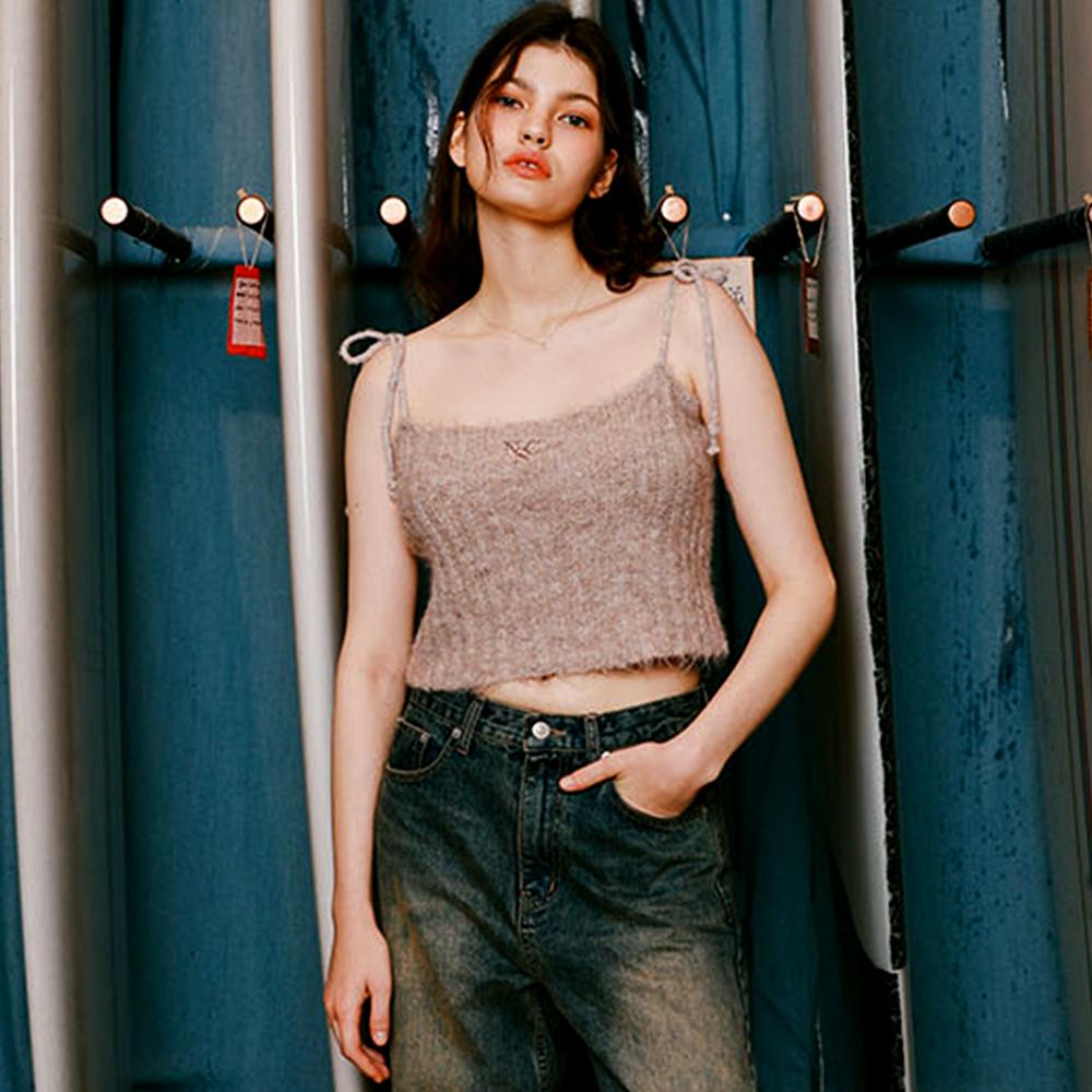 NAKED SURF CLUB Wool Blended Ribbon Knit Top (Beige)