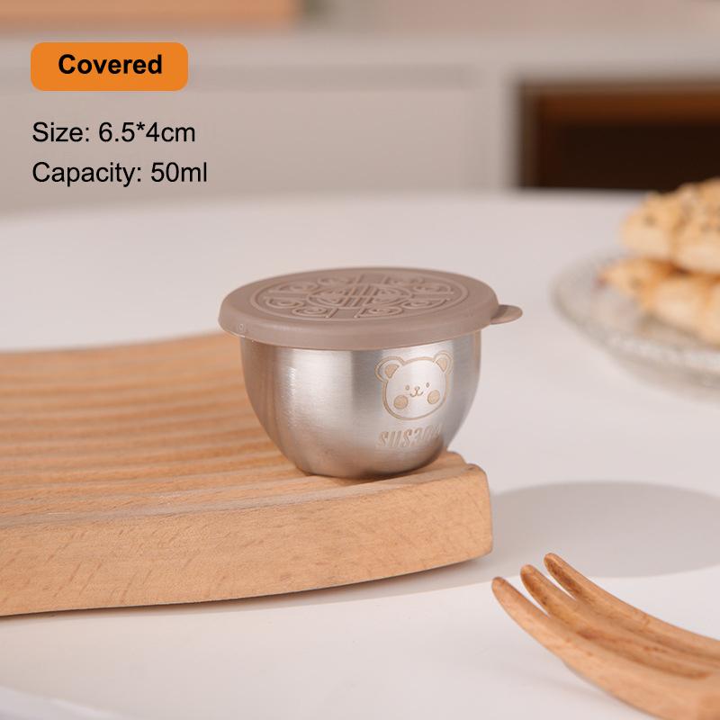 Recipiente para Molho e Tempero em Aço Inoxidável 304 50ml Copo para Molho Tampa de Silicone à Prova de Vazamento Prato para Molhar Salada Pequena Caixa de Armazenamento