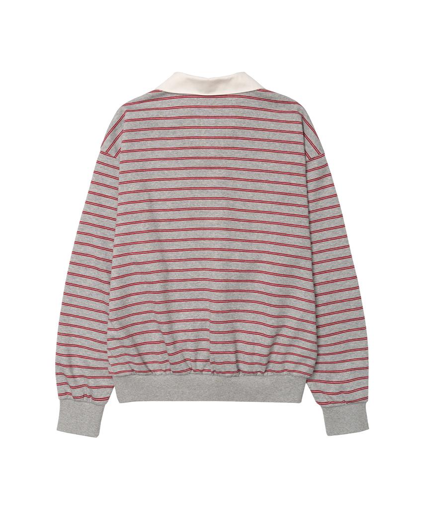 AMES-WORLDWIDE V Neck Collar Stripe Sweatshirt Gray