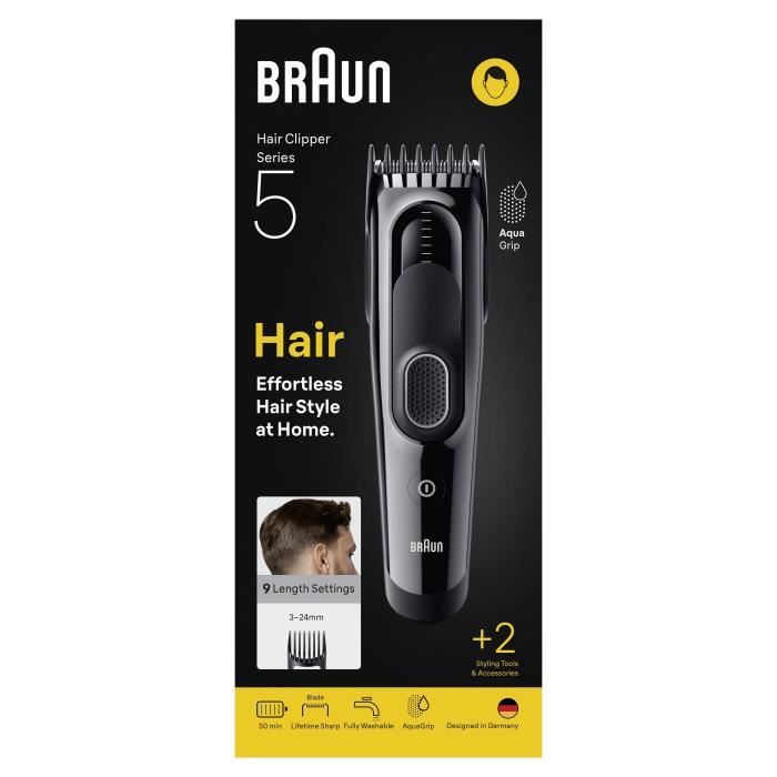 Tondeuse à cheveux - BRAUN - HC5510 - Sans fil - 50 min - 9 réglages - Noir