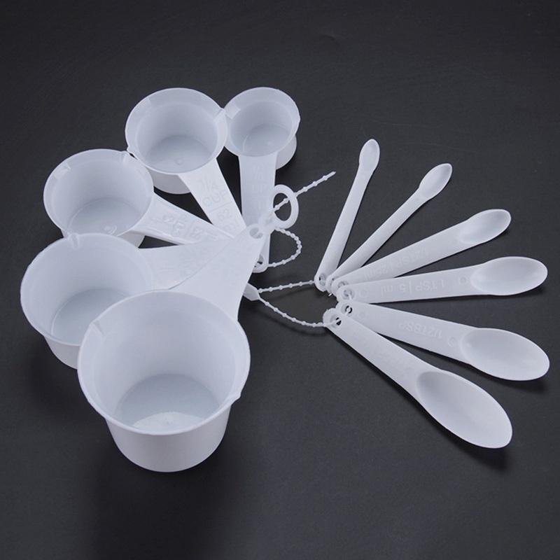 New 11 Pcs White Plastic Kitchen Measuring Measure Spoons Cups Tablespoon Sets