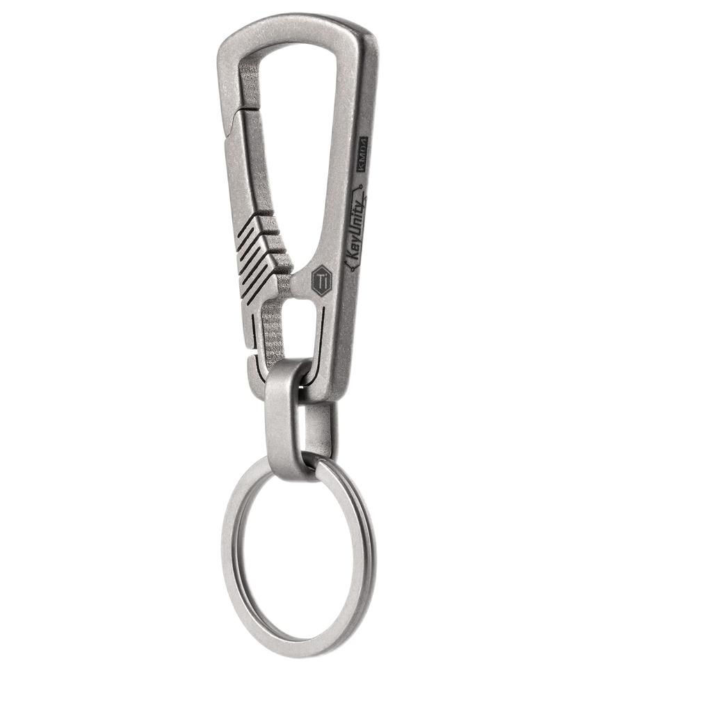 KeyUnity KM04 Titanium Carabiner Keychain Clip Quick Release EDC Key Holder Organizer with Key Sandblasted Ring, Small, (Silver)
