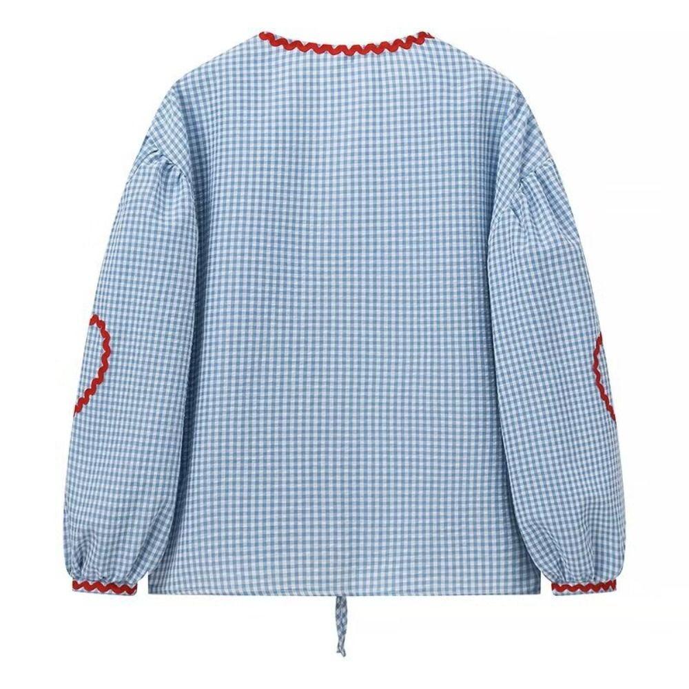 V-neck Summer Bow Tied Shirts Tops Stripe Loose Chic Puff Sleeveless Blouse Tops Ladies