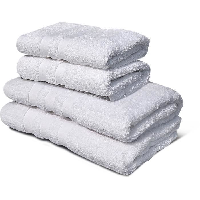Lot de 4 serviettes - LOVELY HOME - 2 Serviettes 50 x 100 cm + 2 Draps de douche 70 x 140 cm - Blanc