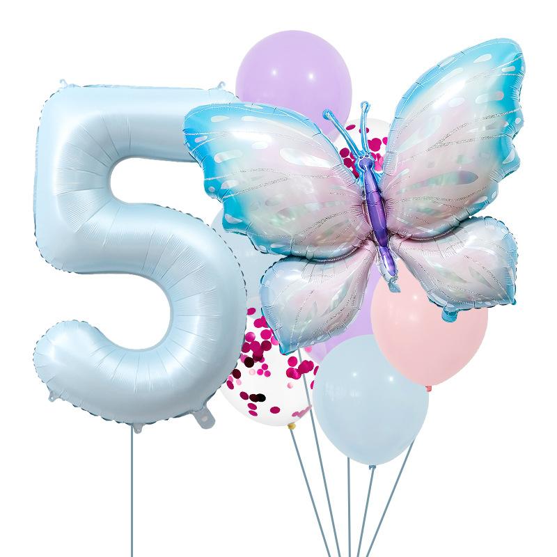 Digital Balloon Butterfly Set Aluminum Film Balloon Baby Blue Children'S Birthday Party Decoration Props