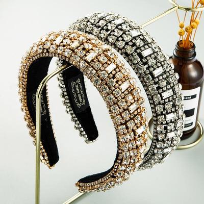 Fascia per capelli da donna barocca retrò esagerata in vetro con strass ad acqua cerchio flanella bordo largo copricapo