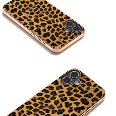 For iPhone 16 Plus Case Electroplating Leopard Pattern PU+TPU Phone Cover
