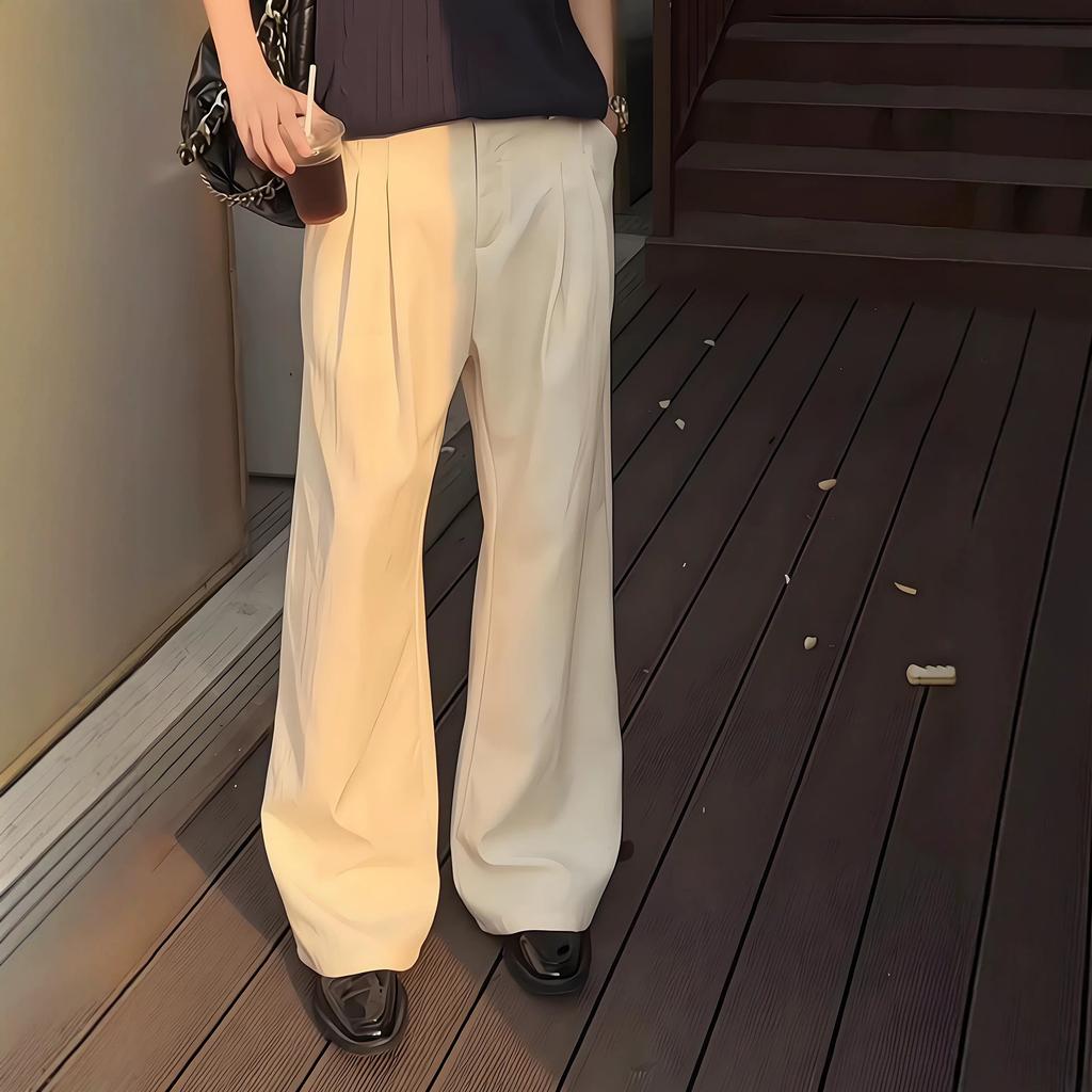 Tencel Blended White Linen Pants Men's Summer Husband Feeling Old Money Wind Wear Pants Straight Wide Leg Scimitar Pants