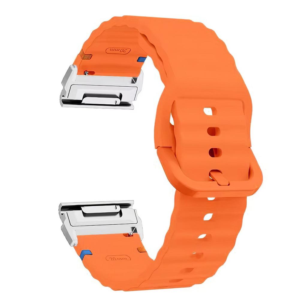 For Garmin Fenix 8 47mm/Fenix E 47mm 22mm Quick Release Wavy Texture Silicone Watch Strap with Silver Connector