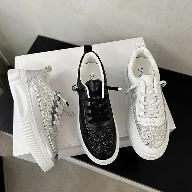 Fashion Women's Casual Sports Shoes Fashion Breathable Platform Soft Sole Single Shoes Woman Thick Sole Non Slip Lace Up Vulcanized Shoe